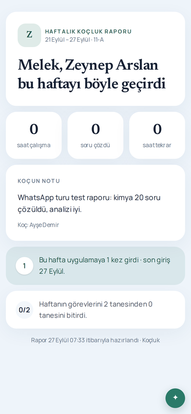 5. VELİ RAPORU (Android, taze bağlam)
