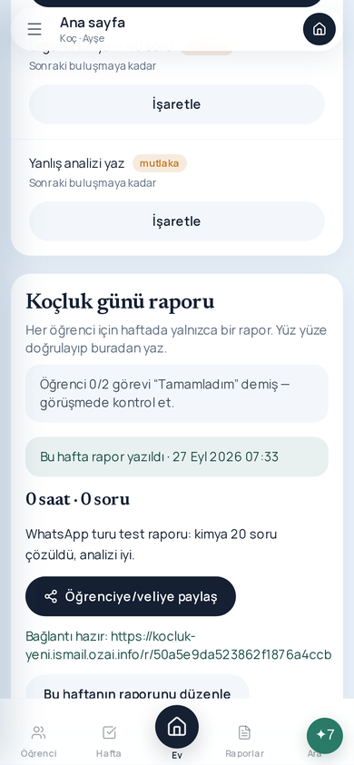 4. KOÇ RAPOR + PAYLAŞIM (Android)